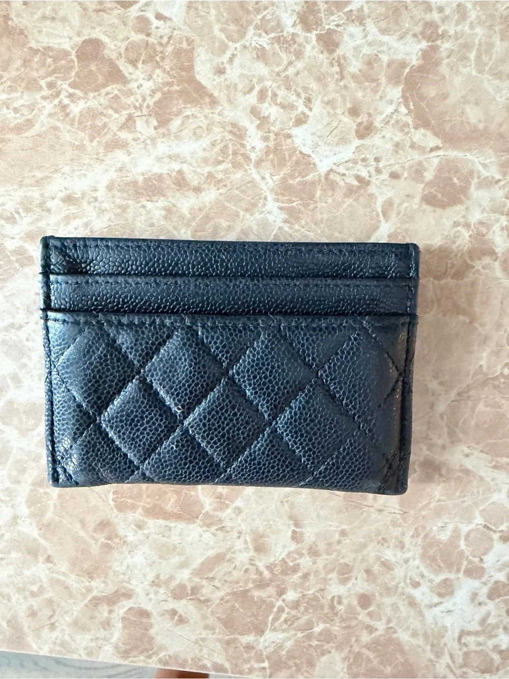 CHANEL Black Quilted Leather Card Holder with Gold CC Plaque